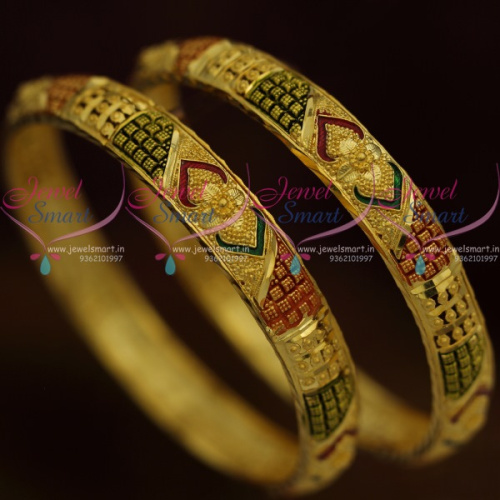 B11208 Daily Wear Collections Fancy Enamel Colour Gold Finish South Indian Jewellery Bangles Online
