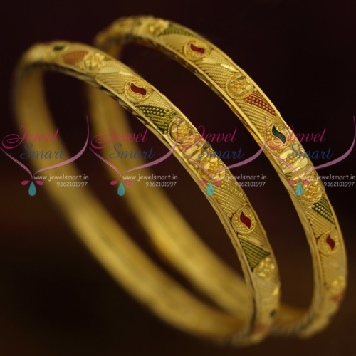 B11210 Light Matte Gold Look Daily Wear Jewellery South Indian Thin Bangles Collection Online