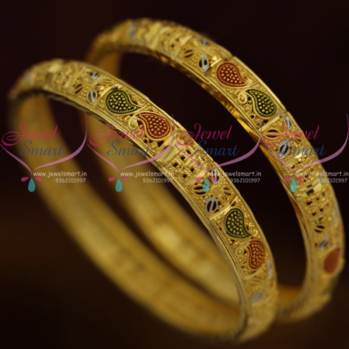 B11213 Dotted Mango Enamel Daily Wear Fashion Jewellery South Indian Fancy Bangle Online