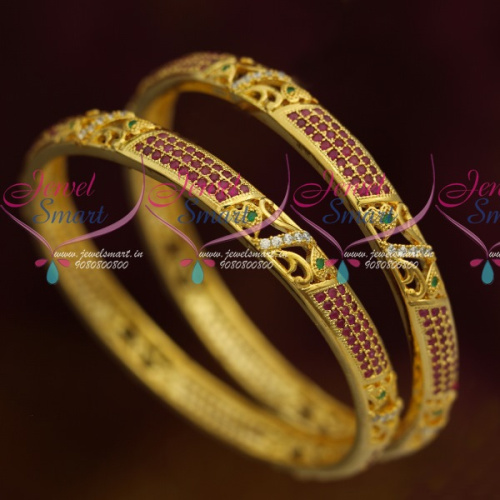 B11381 AD Jewellery Ruby Emerald Stones Latest Traditional Design Bangles Online