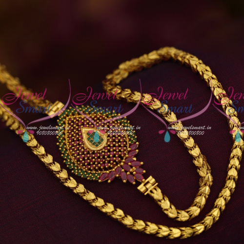 C6799 One Gram 24 Inches Chain Ruby Emerald Mugappu Pendant Party Wear Online