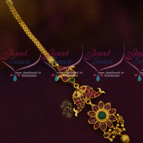 MT11245 Fish Design AD Multi Colour Maang Tikka NethiChutti Matching Jewellery Accessory Online