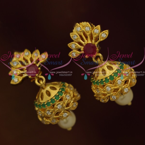 J11195 Small Jhumka Kids Girls Jewellery Ruby Emerald White AD Light Weight Collections Online