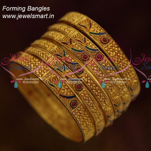 B11332 Antique Reddish Colour Forming Real Gold Finish 6 Pieces Set Bridal Jewellery Collections