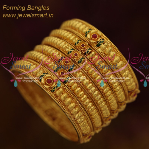 B11334 Bridal Jewellery Online Antique Reddish Forming Premium Gold Finish Floral Design 6 Pieces Set