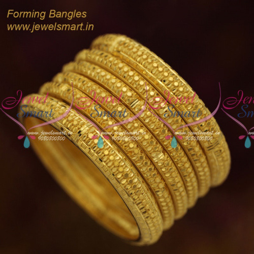 B11335 Dotted Design Matte Look Forming 100 Milli Gram Gold Bangles 6 Pcs Set Shop Online