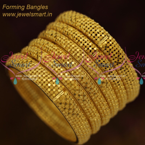B11336 Plain Gold Colour Jewellery Look Forming Bangles 6 Pcs Set Shop Online