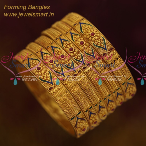 B11337 Handmade Bangles 6 Pcs Set Premium Jewellery Antique Reddish Gold Design Online