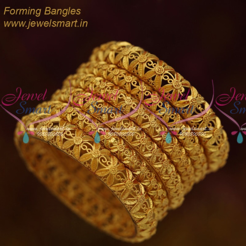 B11339 Leaf Design Antique Premium Fashion Jewellery Forming Gold Bangles Set Online