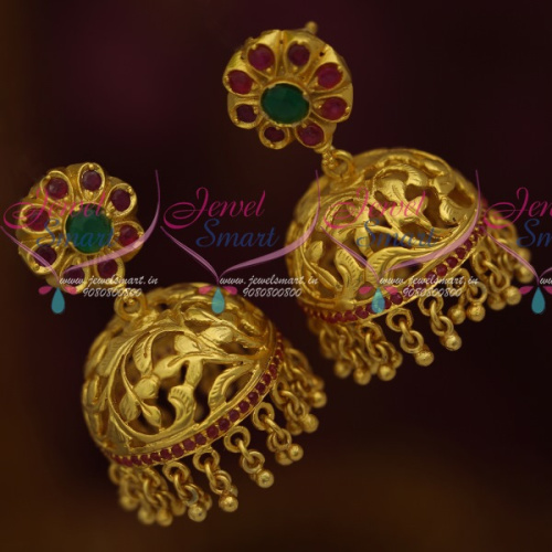 J11293 One Gram Gold Plated Jewellery South Indian Earrings Floral Design Collections Online
