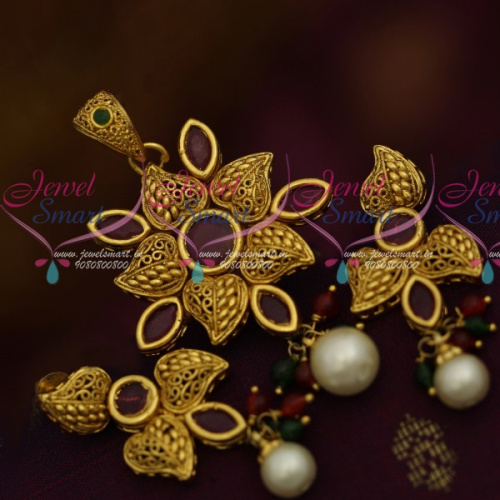 PS11270 Floral Handmade Intricate Gold Look Jewellery Semi Precious Kemp Stones Screwback Earrings