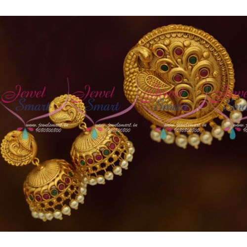 PS11386 Round Nakshi Peacock Matte Antique Jewellery Jhumka Earrings Shop Online