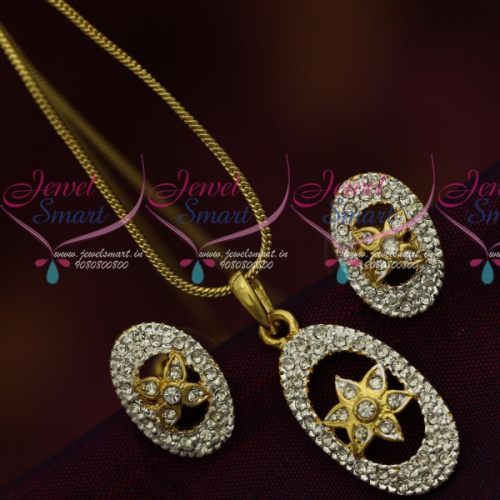 PE9856 Delicate Two Tone Diamond Finish Pendant Earrings Chain