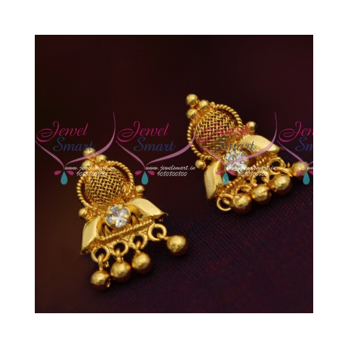 ER11395 South Indian Jewellery Daily AD White Wear Small Earrings Gold Finish Online