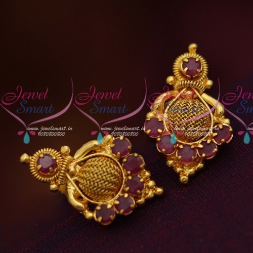 ER11396 South Indian Ruby Jewellery Matching Daily Wear Small Ear Studs Gold Finish Online