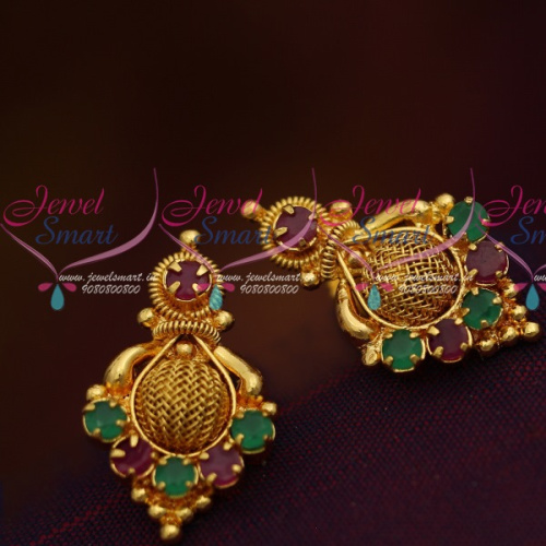 ER11397 South Indian Ruby Emerald Jewellery Matching Daily Wear Small Ear Studs Gold Finish Online