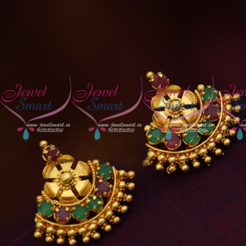 ER11400 South Indian Traditional Jewellery Screwback Red Green Stone Daily Wear Earrings Gold Finish  Online