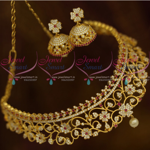NL11186 Stylish Trendy AD Jewellery Ruby White Floral Diamond Choker Finish Latest Fashion Collections