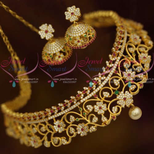 NL11187 Stylish Trendy AD Jewellery Multi Colour Floral Diamond Choker Finish Latest Fashion Collections