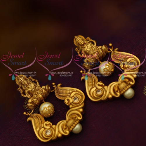 ER11145 Pearl Temple Matte Finish Big Size Nakshi Work Pearl Drops Handmade Earrings Online 