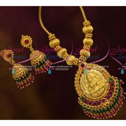 NL11387 Kemp Red Green Double Step Crystal Hangings Jhumka Handmade Temple Jewellery Online