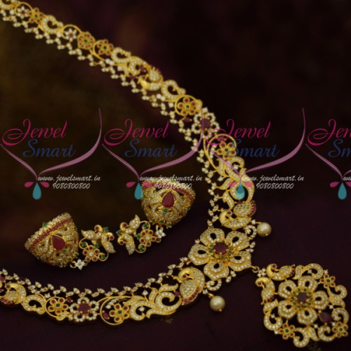 NL11572 AD Stones Peacock Jewellery Medium Haram Jhumka Design Broad Grand Bridal Collections Online