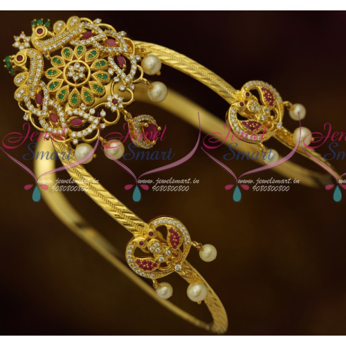 AR11433 South Indian Traditional Bridal Arm Jewellery Vanki Bajuband AD Peacock Designs Online