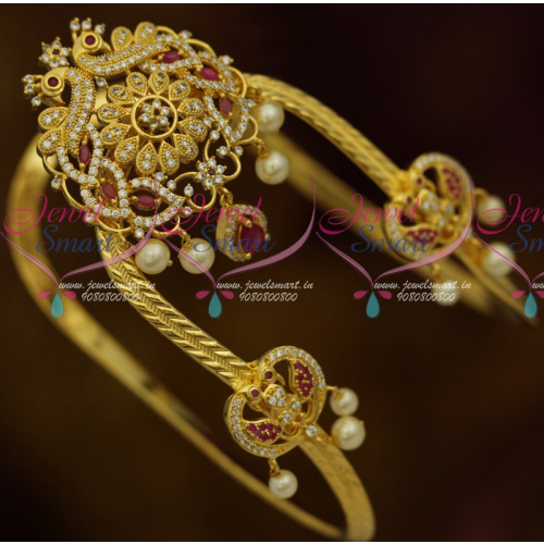 AR11434 South Indian Traditional Bridal Arm Jewellery Ruby White Matching Bajuband AD Peacock Designs Online