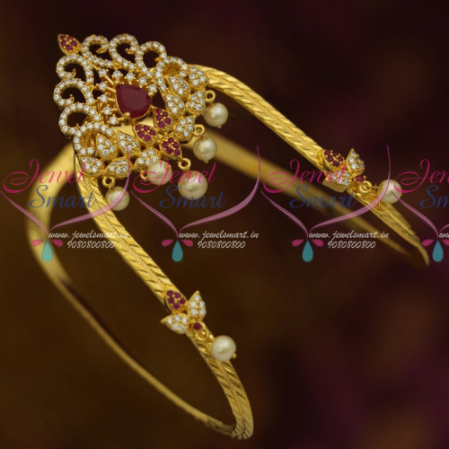 AR11447 Traditional South Indian Arm Jewellery Vanki Bajuband AD Stones Ruby White Online