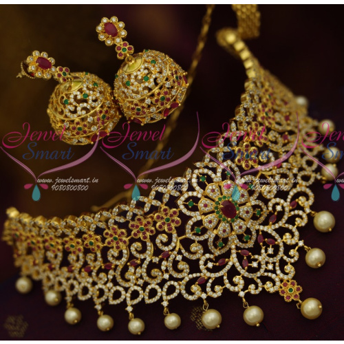 NL11520 Bridal Multi Colour AD Stones Choker Necklace Latest Imitation Jewellery Gold Designs Online