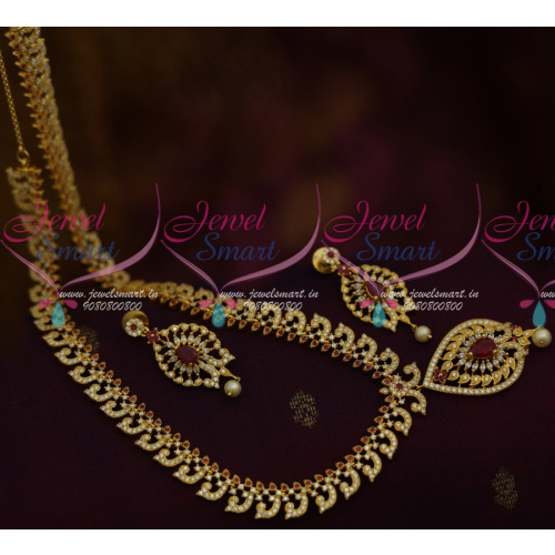 NL11453 AD Ruby White Medium Haram Elegant Finish South Indian Jewellery Shop Online