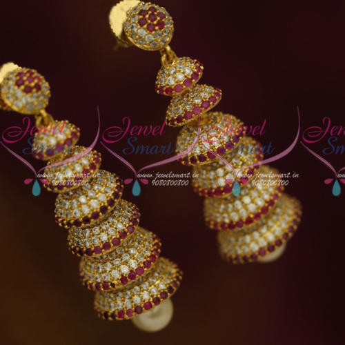 J11461 Multi Step Layer AD Jhumka Ruby White Latest Fashion Jewellery Collections Online