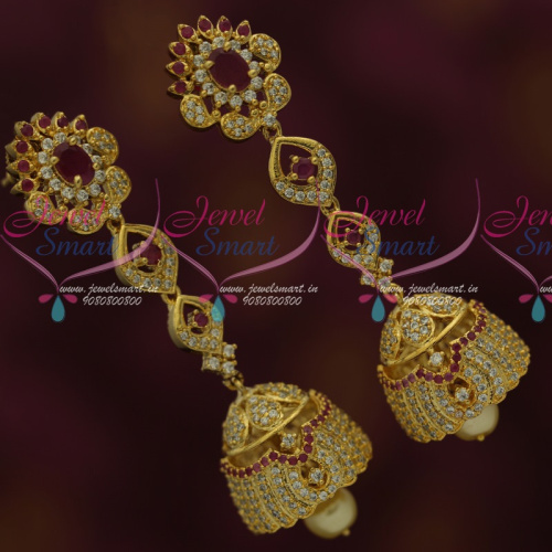 J11491 Long Size AD Jhumka Ruby White Womens Fashion Jewellery Collections Online