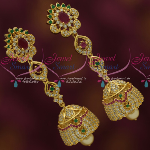 J11493 Long Size AD Jhumka Multi Stones Womens Fashion Jewellery Collections Online