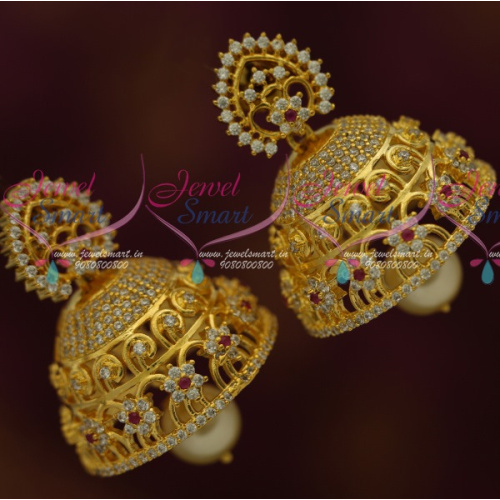 J11499 Broad Diamond Finish AD Jhumka Latest Fashion Semi Precious Stones Jewellery Online