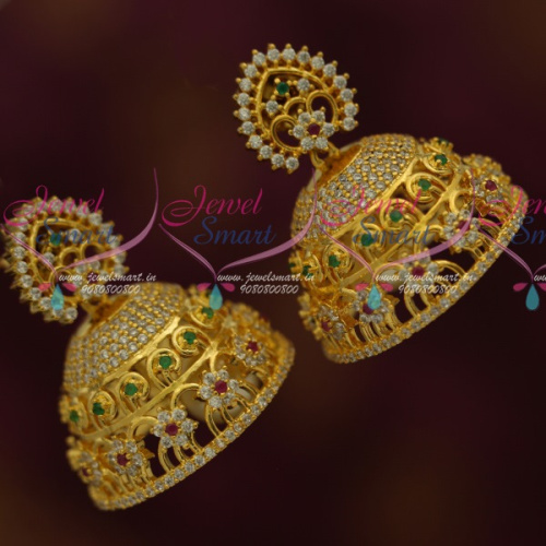 J11500 Broad Diamond Finish AD Jhumka Latest Fashion Multi Colour Stones Jewellery Online