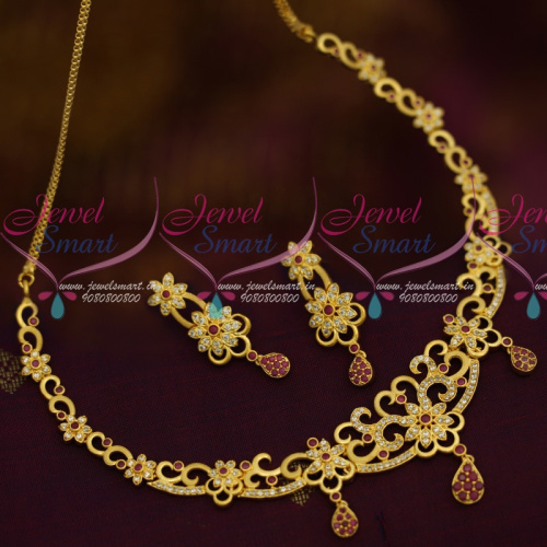 NL11480 One Gram Gold Stylish Casting Premium Jewellery Set Real AD Stones Collections