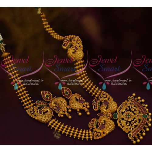 NL11528 Peacock Beads Medium Haram Latest Fashion Jewellery Ruby Emerald Matte Gold Collections Online