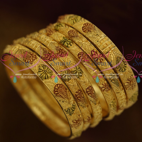 B11484 One Gram Jewellery 6 Pcs Set Forming 100Mg Gold Forming Imitation Enamel Bangles Real Look Designs Online