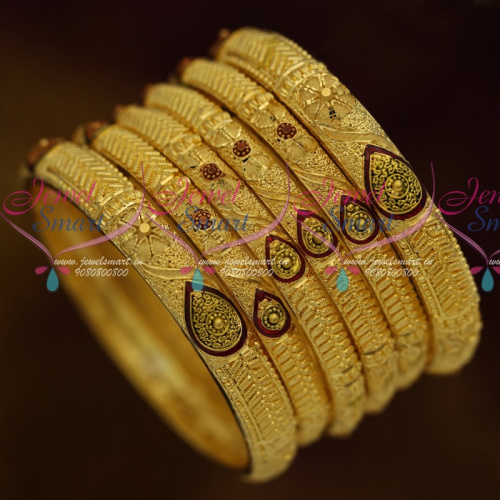B11485 Forming Gold One Gram Jewellery 6 Pcs Set Bangles Meenakari Collections Premium Designs Online