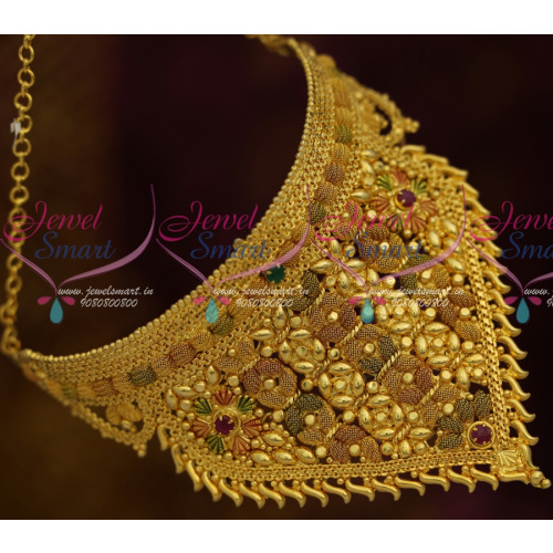 NL11430 Broad Grand Bridal Fixed Shape Choker Latest Enamel Casting Imitation Jewellery Designs Online