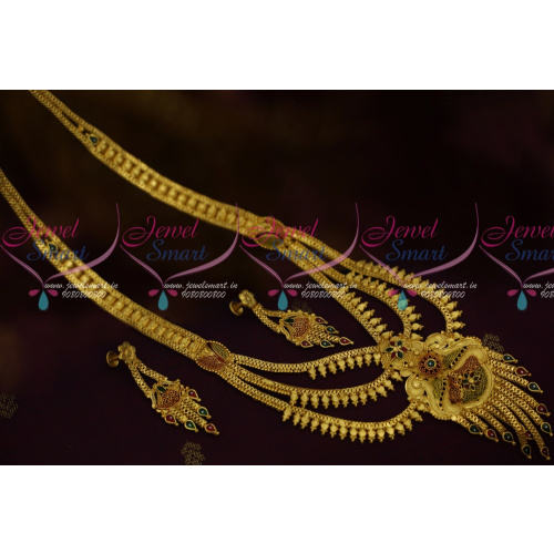 NL11555 South Indian Haram Jewellery Online Multi Layer Gold Finish Meenakari Enamel Finish  
