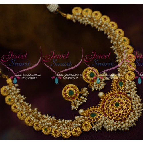 NL11514 Gutta Pusalu Design Pearl Danglers Traditional Jewellery Set One Gram Imitation Collections Online