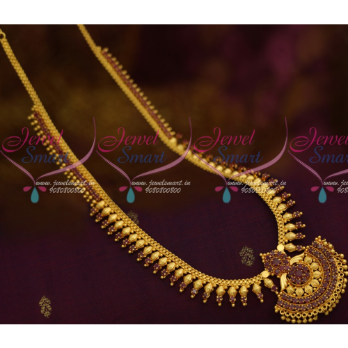 Kharbuja Beads Long Gold Necklace Kerala Style Arumbu Haram Online NL11408A