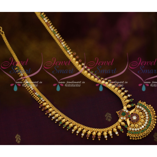 NL11408 Kerala Style South Indian Jewellery Beads Haram AD Multi Colour Stones Shop Online