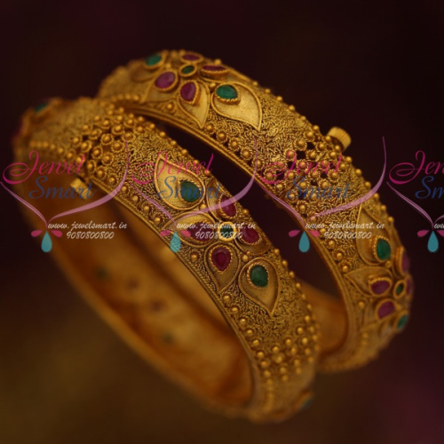B11467 Screw Open Broad Matte Antique Bangles South Indian Imitation Jewellery Collections Online