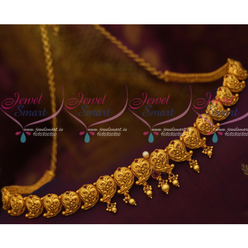 H11566 38 Inches Size Matte Antique Reddish Gold Plated Chain Vaddanam Latest Nakshi Mango Design Jewellery Online