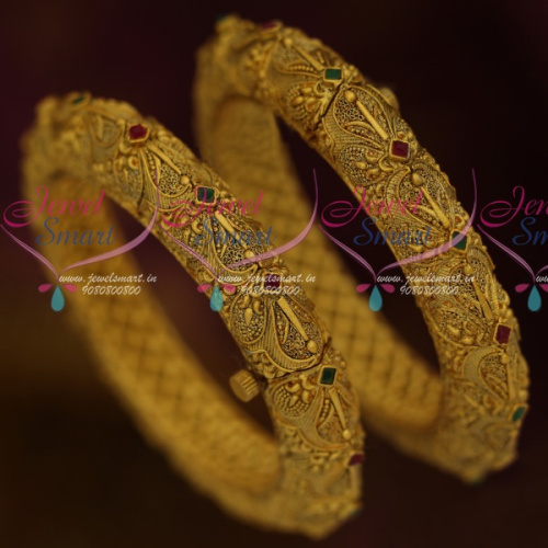 B11554 Nakshi Design Matte Antique Jewellery Uneven Finish Latest Screw Open Design Collections Bangles Online