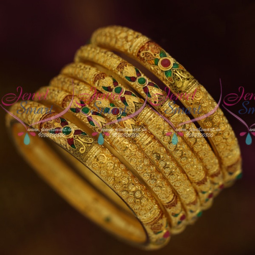 B11536 Forming 100 Mg 6 Pcs Set Bangles Round Cut Gold Design Exclusive Bridal Jewellery Collections Online