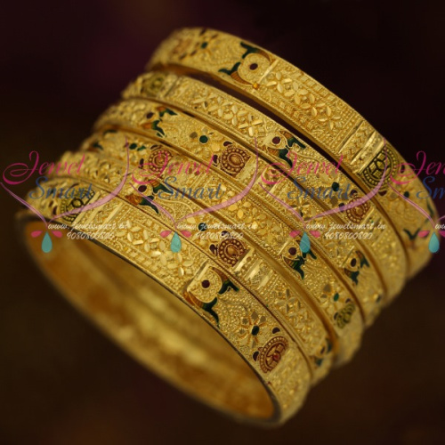 B11542 Enamel Colour Work Intricate Gold Work 6 Pcs Set Forming 100Mg One Gram Jewellery Online